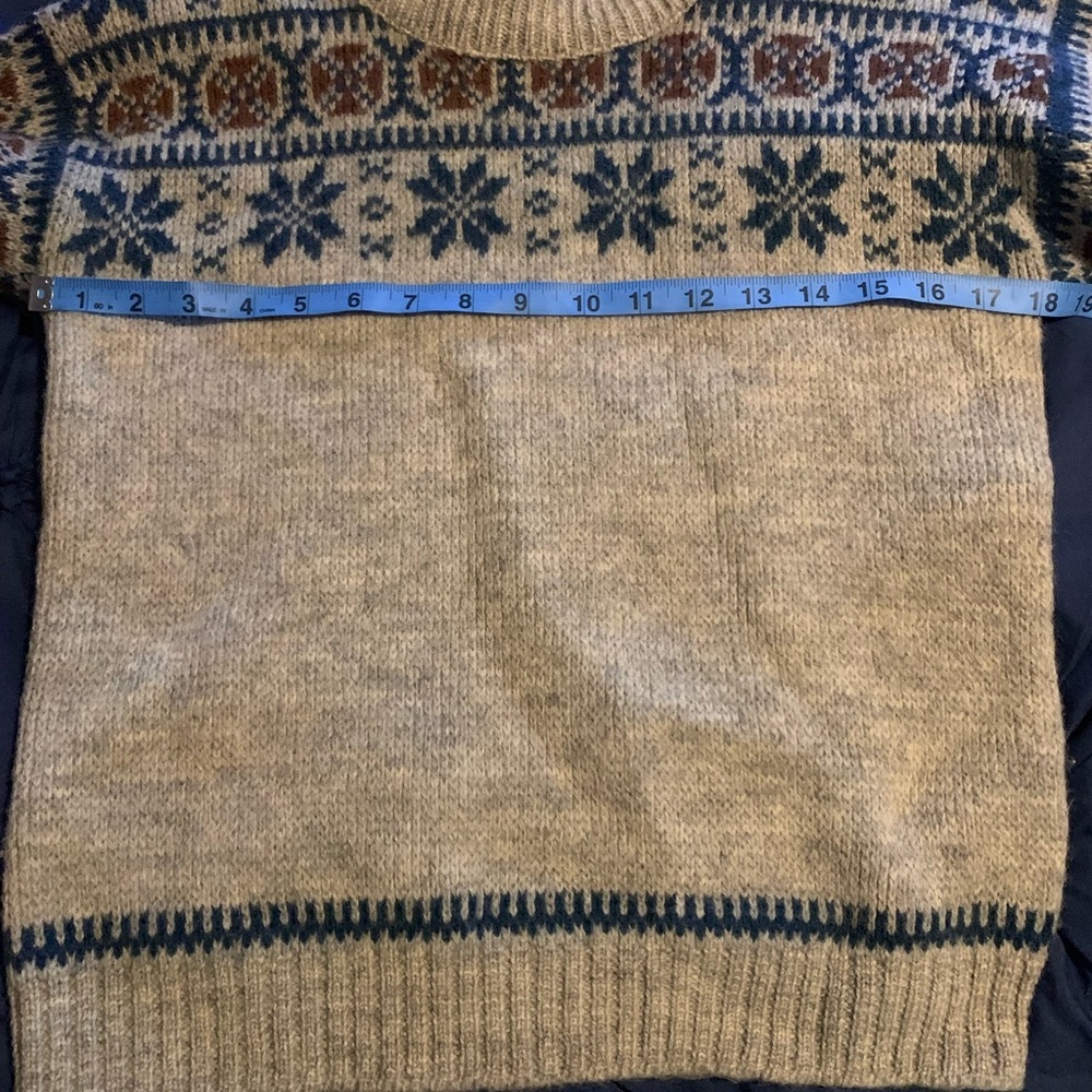 Jantzen Tan and Blue Crewneck Sweater Nordic Pattern 100% virgin wool Large - Picture 2 of 8